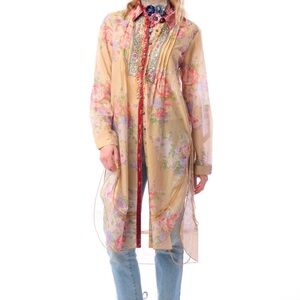 NWT Aratta Christie Floral Sheer Shirt Dress - Beige and Pink Medium M